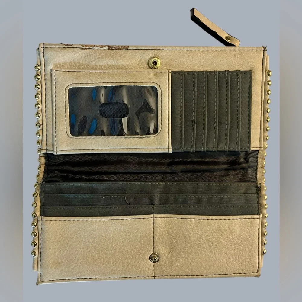 Max Studio Cream/Beige Bifold with Gold Stud Accents